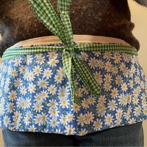Floral Apron with Green Gingham Ties